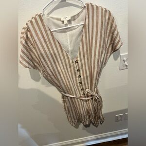 Everly Brown and White Striped  Romper